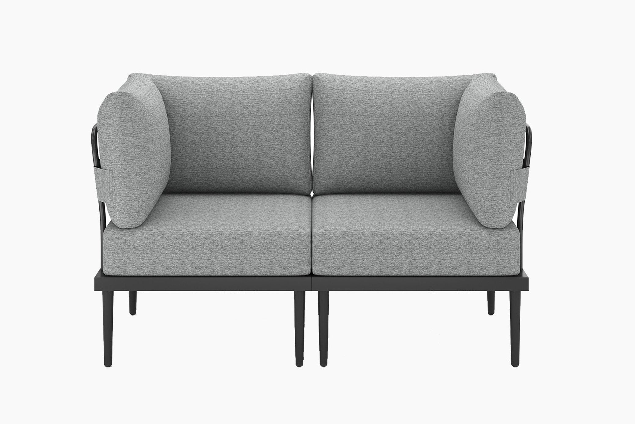 Gray sofa with curved armrests on a white background.#color_gray