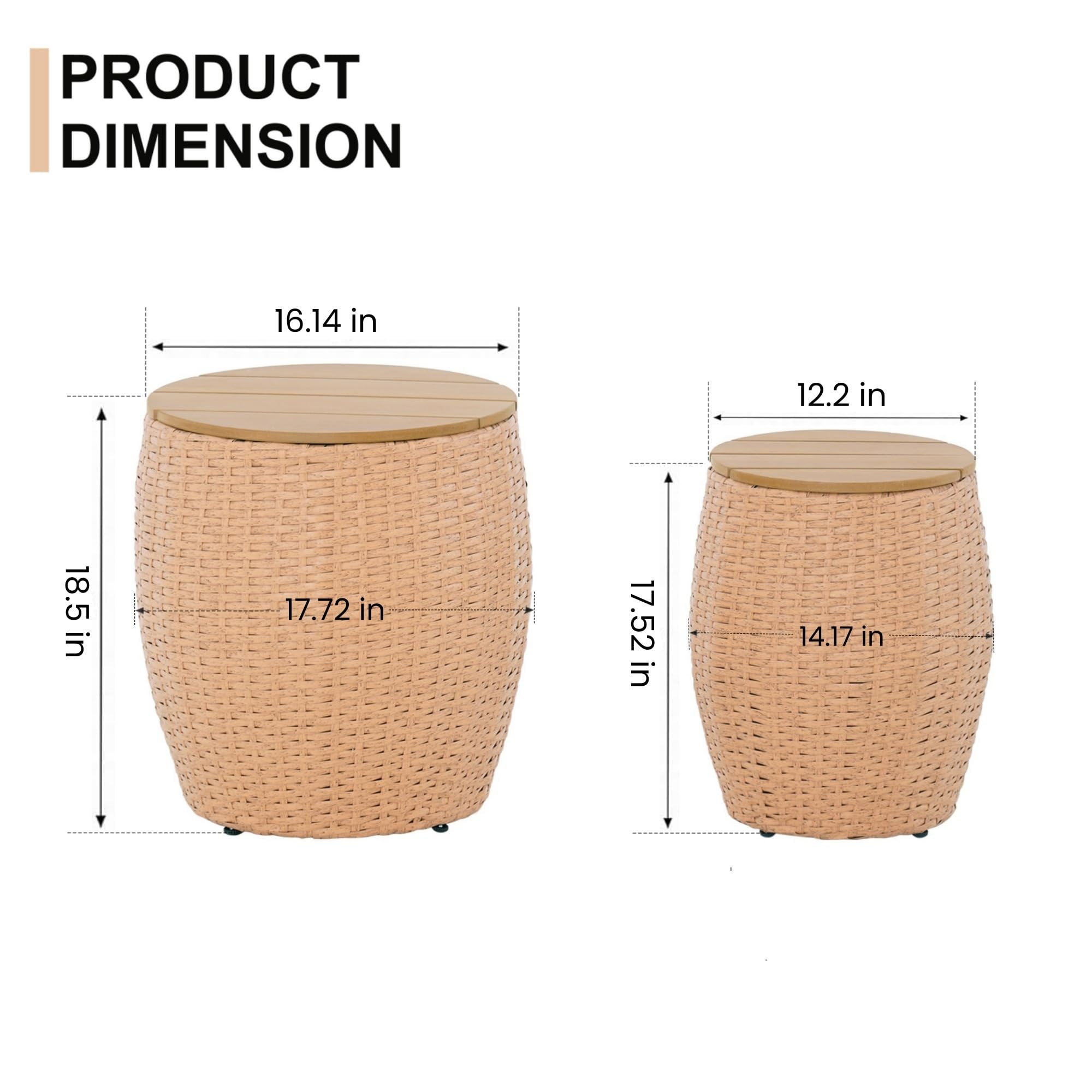 Wicker Round Patio Barrel Side Table Set of 2