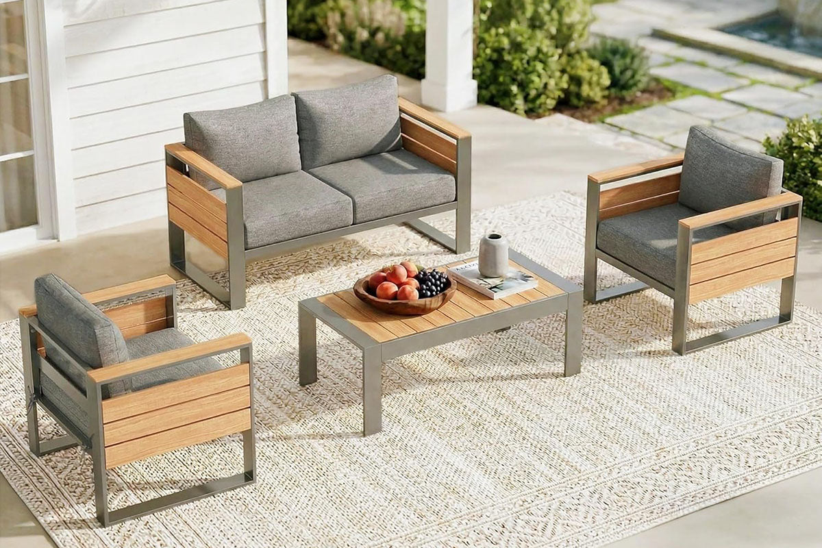 4-Piece_Aluminum_Outdoor_Gray Conversation_Set on the patio.#color_gray
