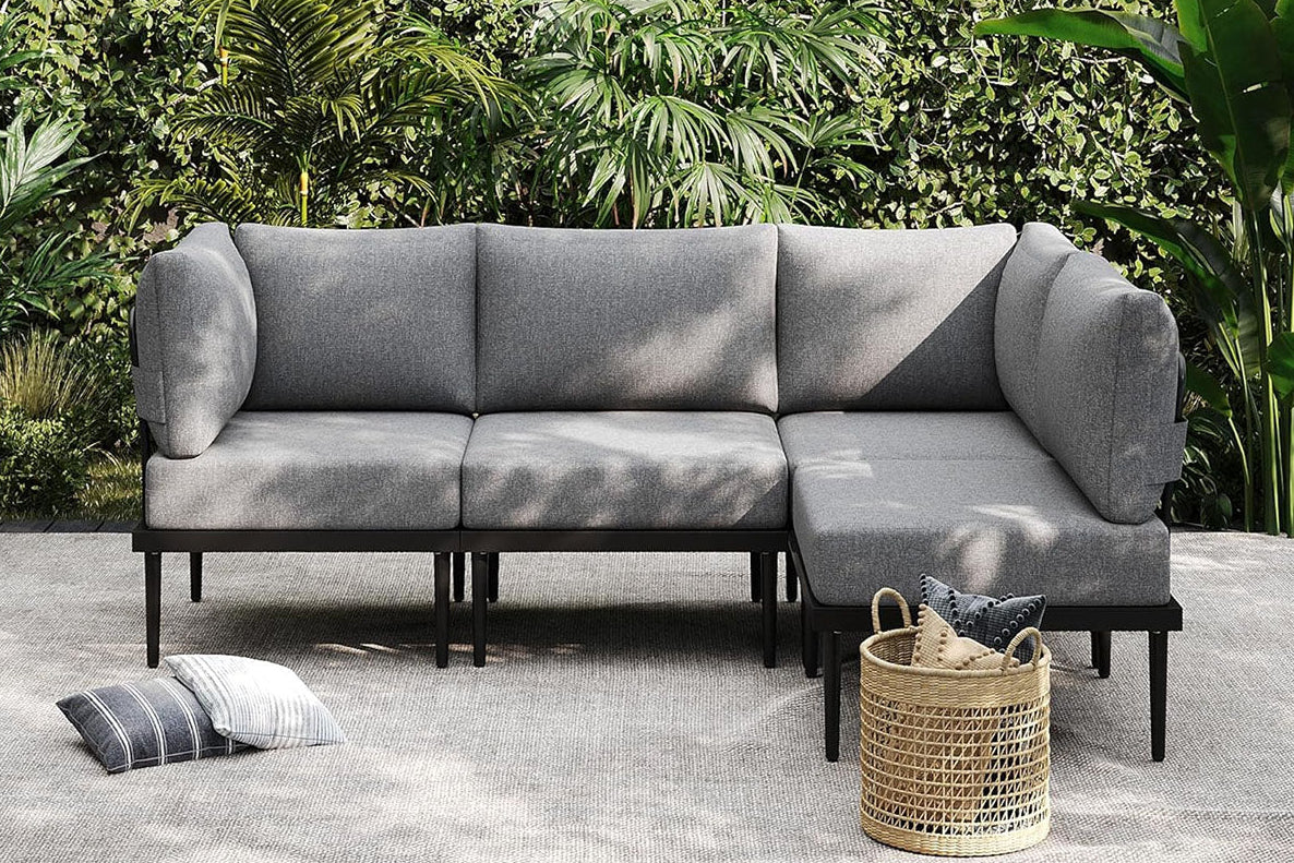 4 Pcs Modular Metal Corner Patio Furniture Set on the backyard.#color_gray