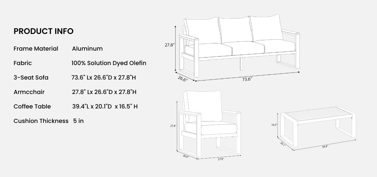 aluminum 3seat sofa table information
