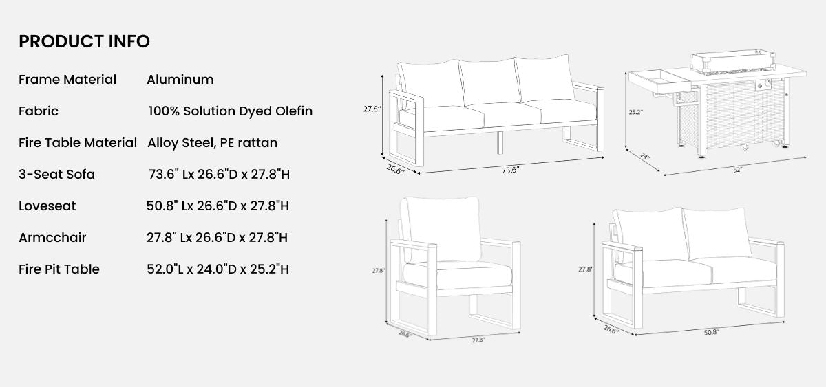 Aluminum Outdoor Conversation Set Fire Table information