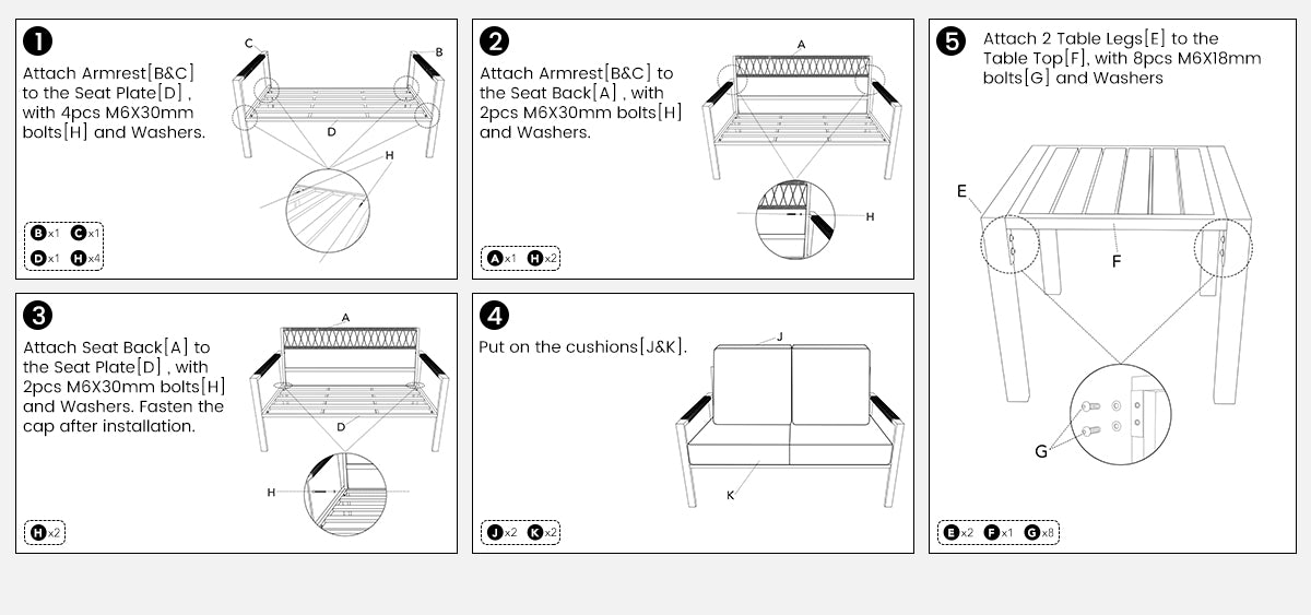 metal loveseat table install