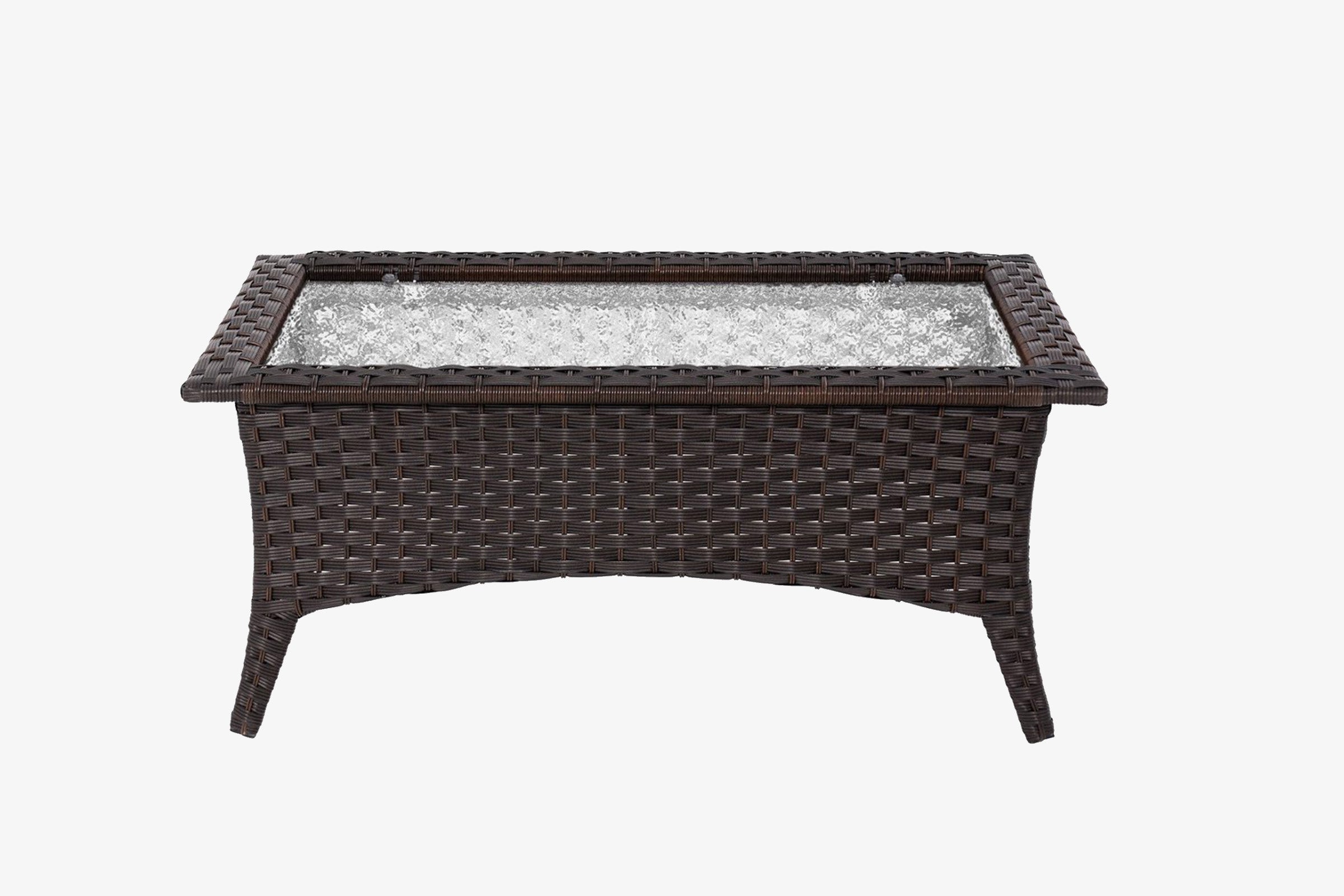 Outdoor Patio Wicker Coffee Table with Glass Tabletop