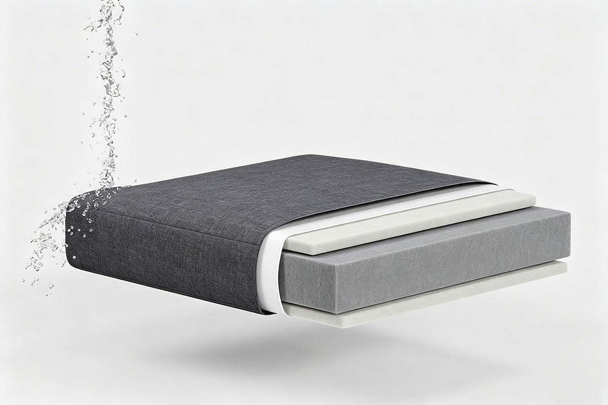 Gray mattress with water droplets on a white background.#color_dark gray