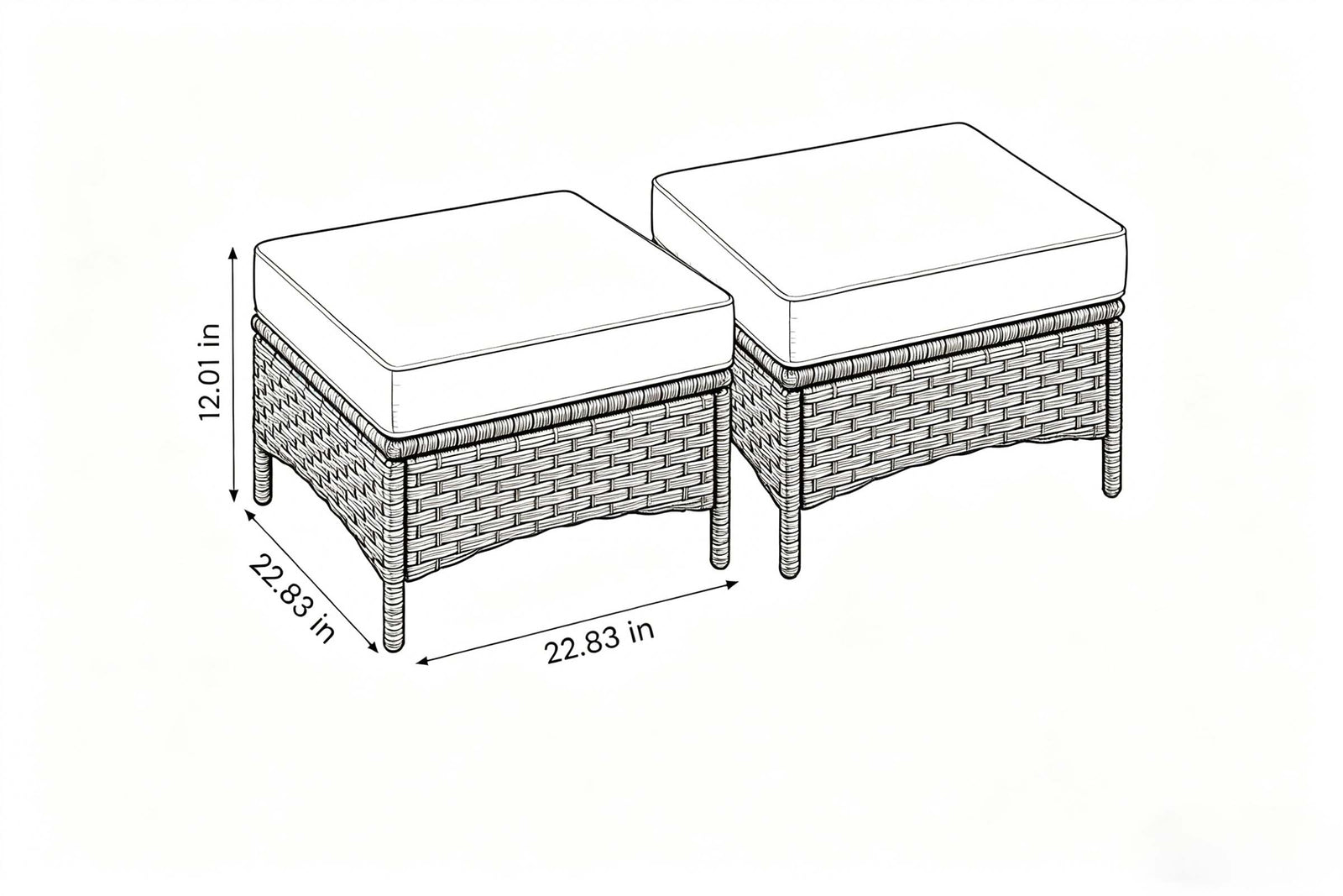 Size of 2-Piece Outdoor Patio Wicker Ottomans