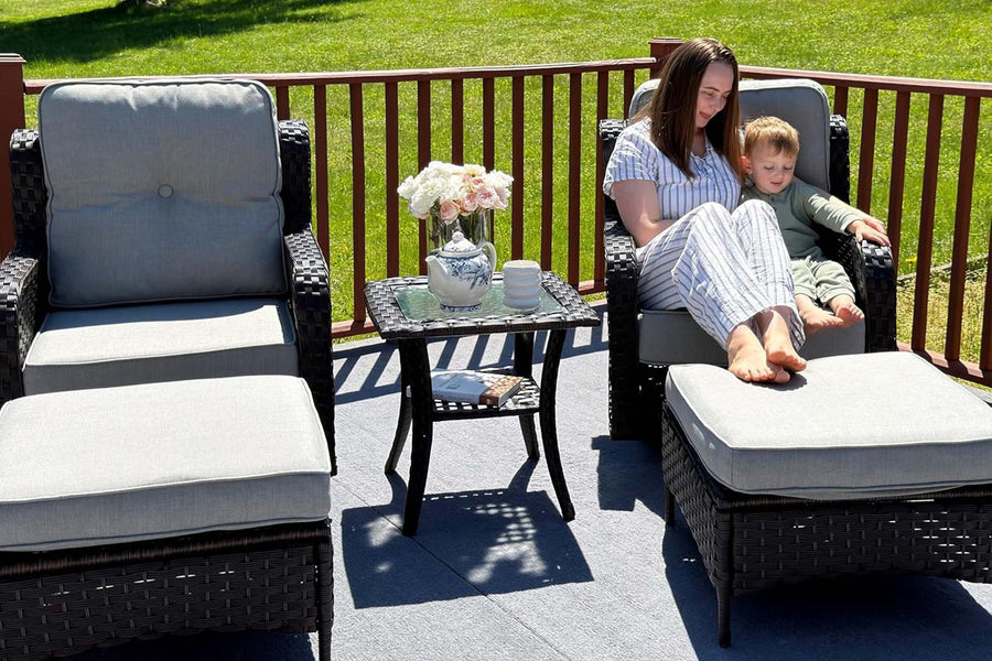 Sundale Outdoor 7-Piece Wicker Swivel Chairs Conversation Set