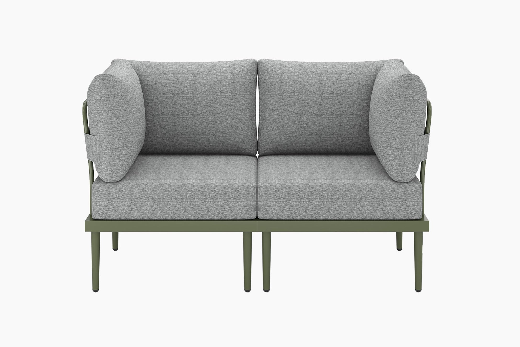 Gray outdoor sofa with green legs on a white background.#color_green