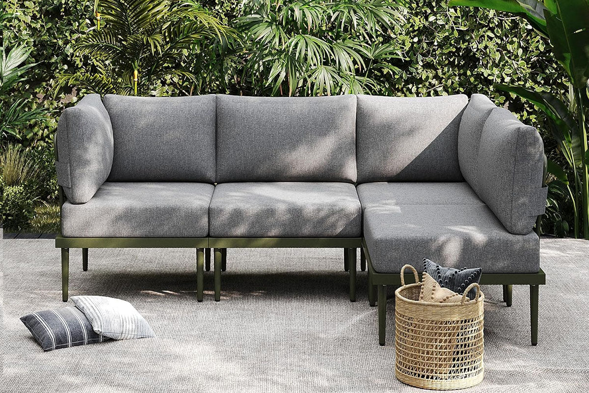 2_Pcs_round_tube_sofa_green on the patio.#color_green