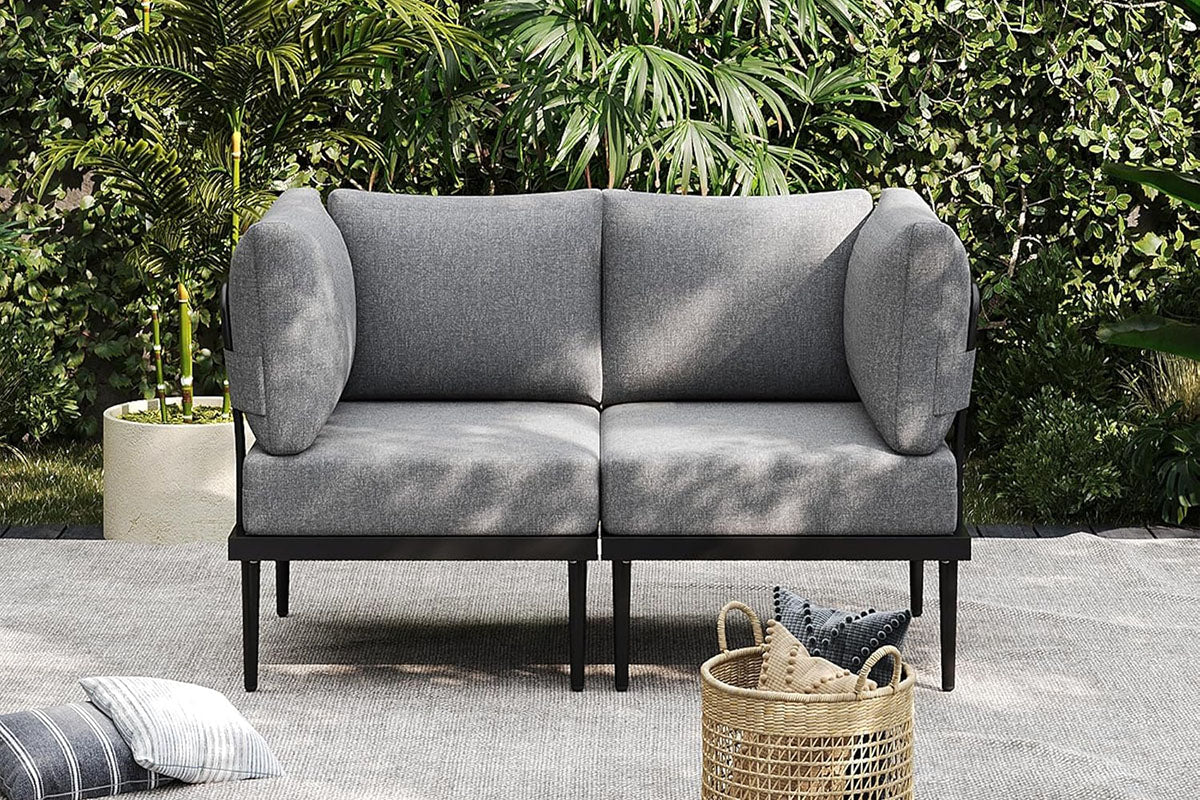 2_Pcs_round_tube_sofa on the patio.#color_gray