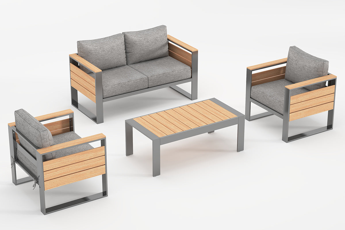 4-Piece_Aluminum_Outdoor_Gray Conversation_Set on the white background.#color_gray