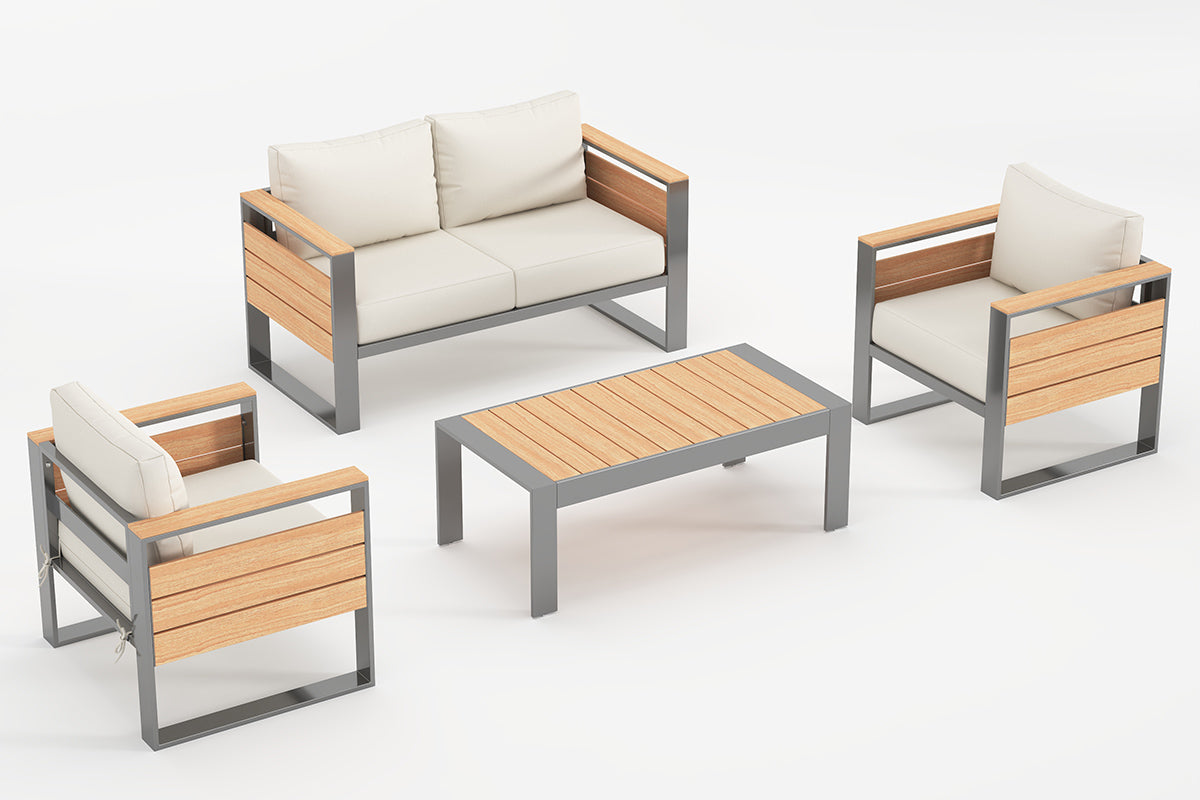 4-Piece_Aluminum_Outdoor_Conversation_Set on the white background.#color_beige