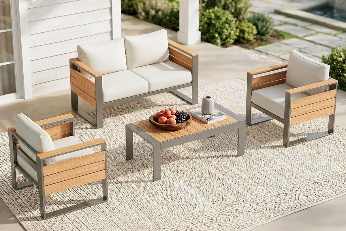 4-Piece_Aluminum_Outdoor_Conversation_Set on the patio.#color_beige