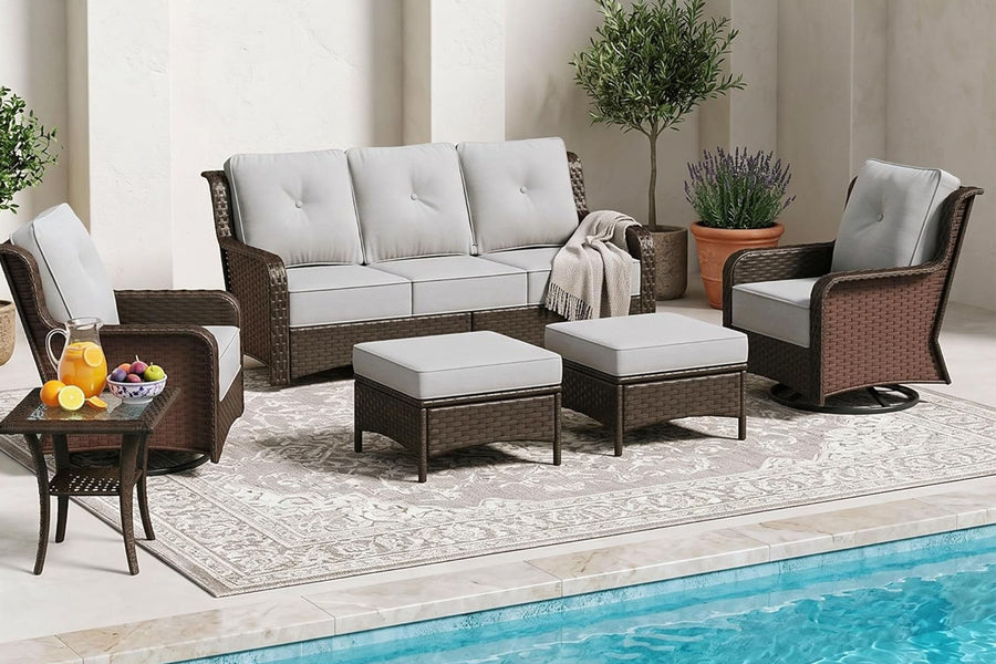 Sundale Outdoor 6-Piece Wicker Swivel Chairs Conversation Set
