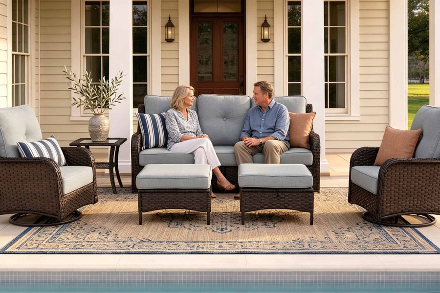 Sundale Outdoor 6-Piece Wicker Swivel Chairs Conversation Set