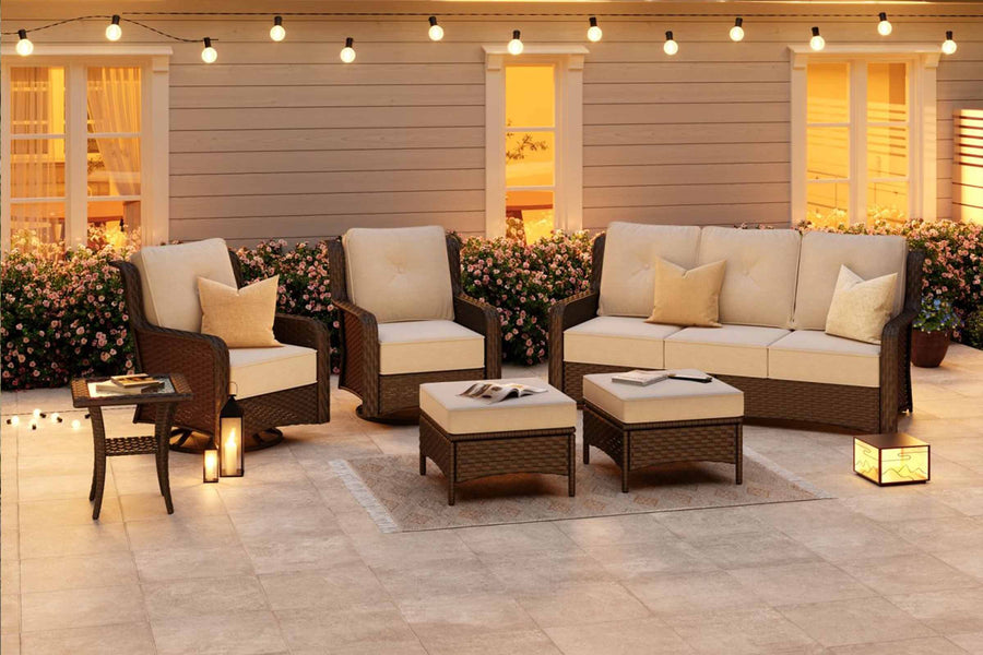 Sundale Outdoor 6-Piece Wicker Swivel Chairs Conversation Set