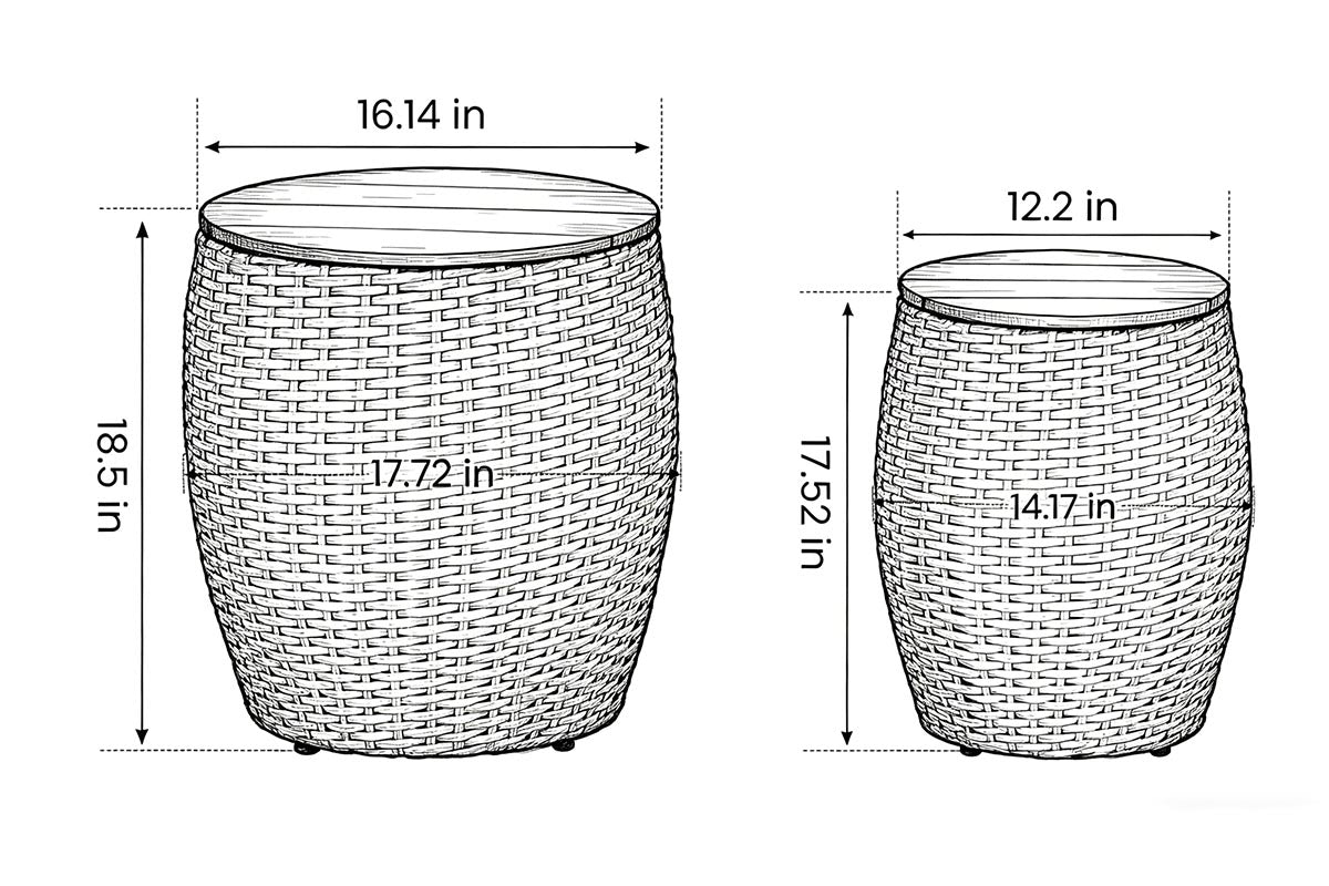 Size for Wicker Round Patio Barrel Side Table Set of 2 
