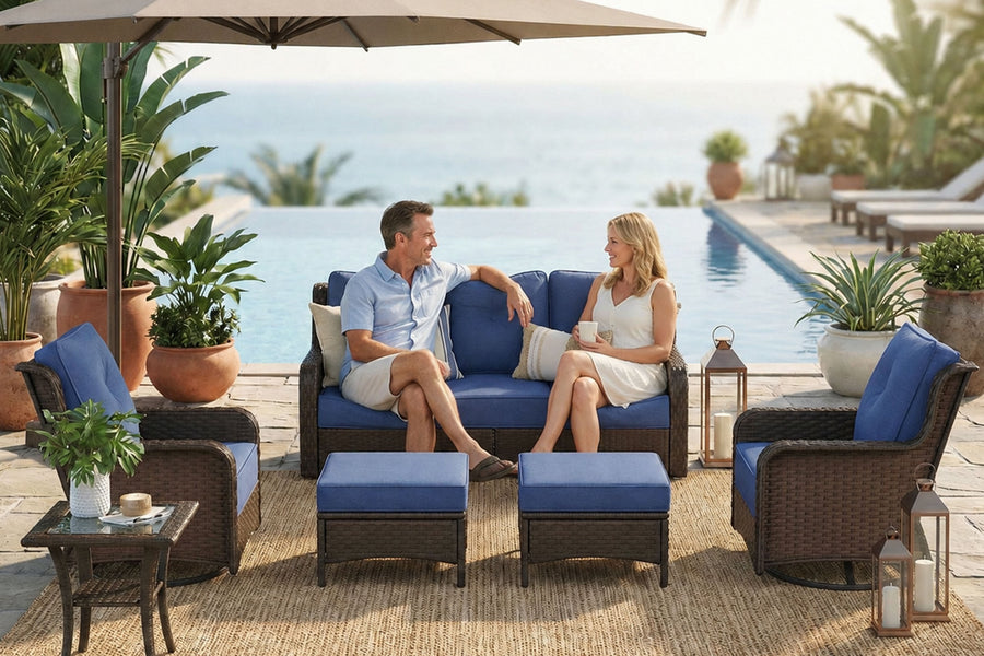 Sundale Outdoor 6-Piece Wicker Swivel Chairs Conversation Set