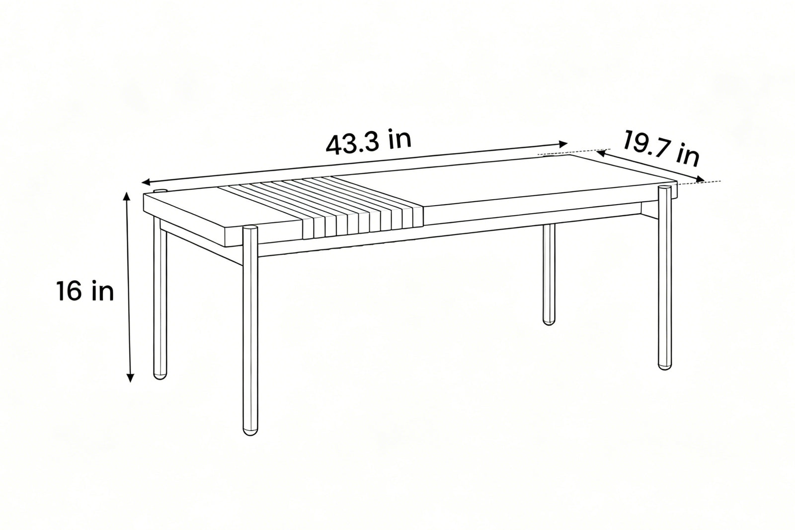 Line drawing of a rectangular table with dimensions labeled